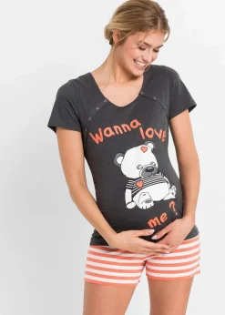 bonprix Nachhaltigere Materialien|Still- & Umstandswäsche^Still-Shorty mit Bio-Baumwolle anthrazit meliert bedruckt