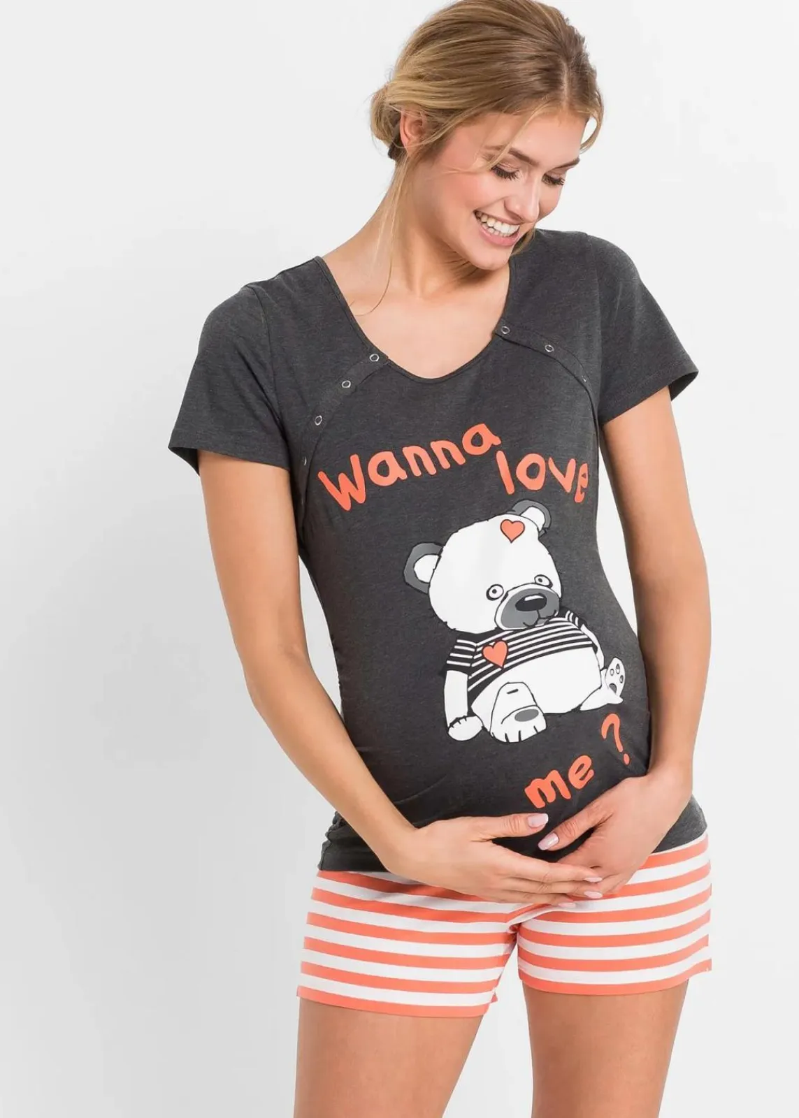 bonprix Nachhaltigere Materialien|Still- & Umstandswäsche^Still-Shorty mit Bio-Baumwolle anthrazit meliert bedruckt