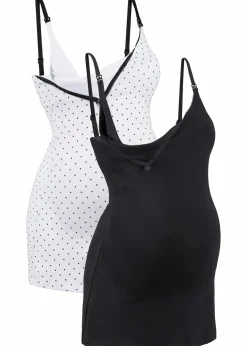 bonprix Wäsche·Baumwollunterwäsche|Nachhaltigere Materialien^Stilltop mit Bio-Baumwolle (2er Pack) schwarz/weiß bedruckt