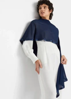 bonprix Ponchos|Schuhe & Accessoires In Spezialgrößen·Tücher & Ponchos^Stola mit feinem Satindetail dunkelblau