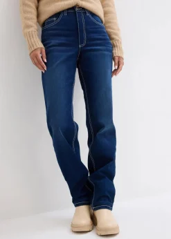 bonprix Jeans|Bekleidung·Shirts & Tops^Straight Jeans High Waist, Thermo dunkelblau denim used