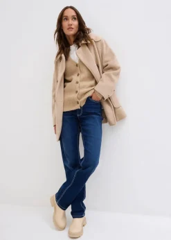 bonprix Jeans|Bekleidung·Shirts & Tops^Straight Jeans High Waist, Thermo dunkelblau denim used