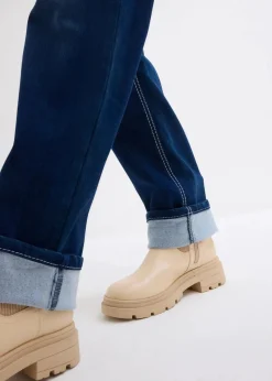 bonprix Jeans|Bekleidung·Shirts & Tops^Straight Jeans High Waist, Thermo dunkelblau denim used