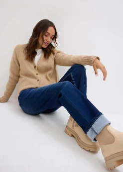 bonprix Jeans|Bekleidung·Shirts & Tops^Straight Jeans High Waist, Thermo dunkelblau denim used