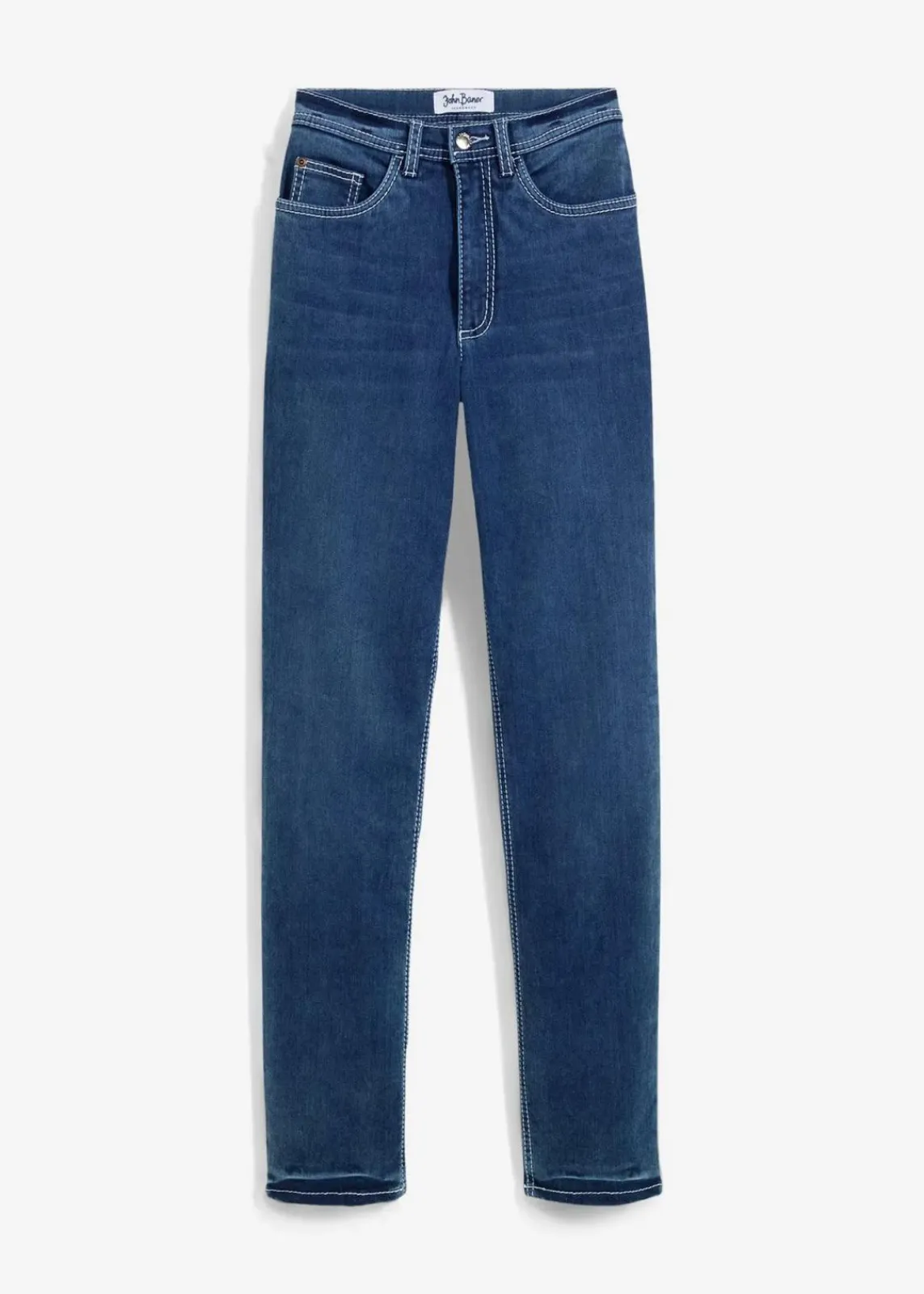 bonprix Bekleidung·Shirts & Tops|Jeans^Straight Jeans High Waist, Thermo blau denim used