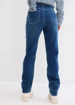 bonprix Bekleidung·Shirts & Tops|Jeans^Straight Jeans High Waist, Thermo blau denim used