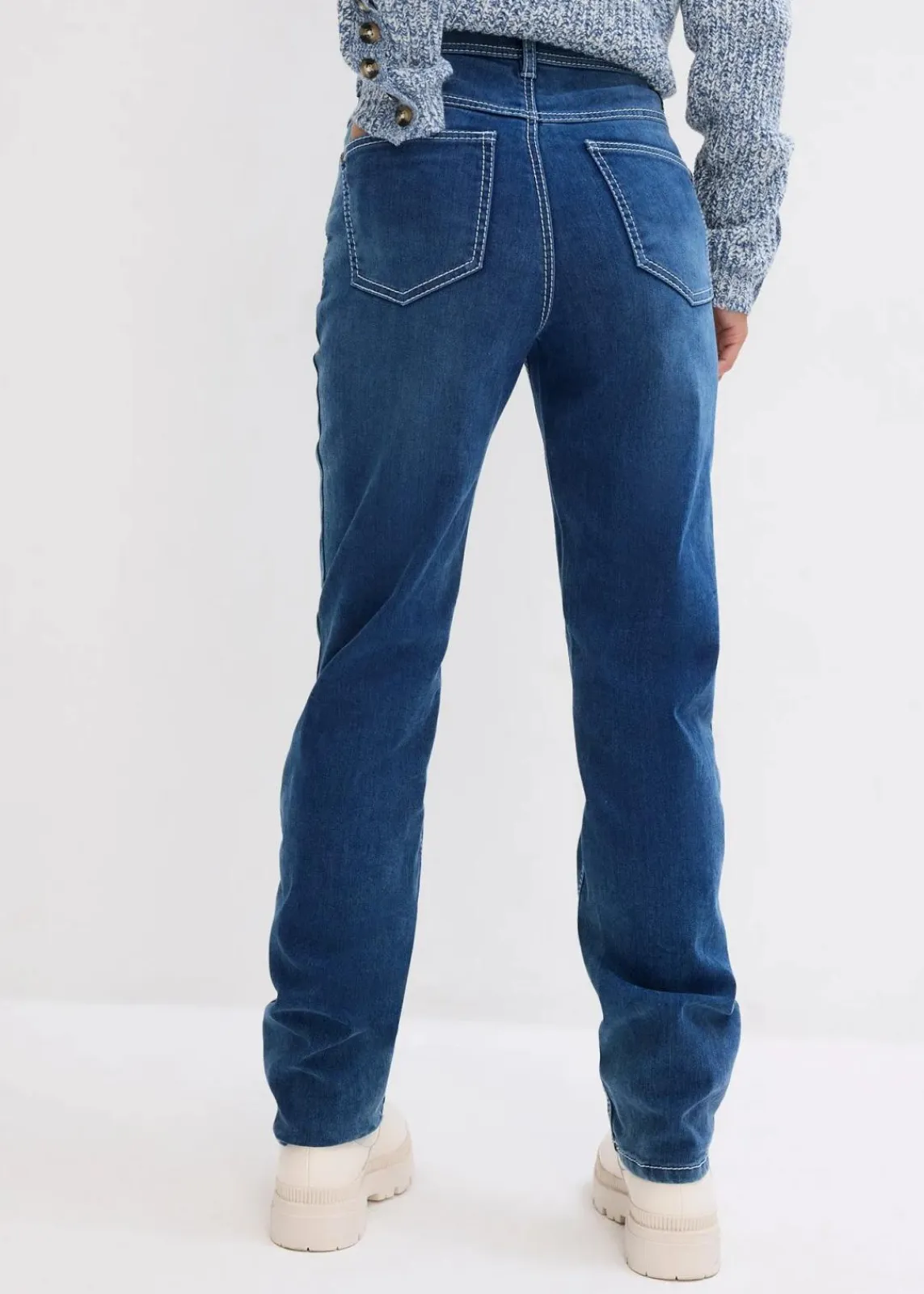 bonprix Bekleidung·Shirts & Tops|Jeans^Straight Jeans High Waist, Thermo blau denim used