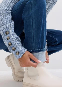 bonprix Bekleidung·Shirts & Tops|Jeans^Straight Jeans High Waist, Thermo blau denim used