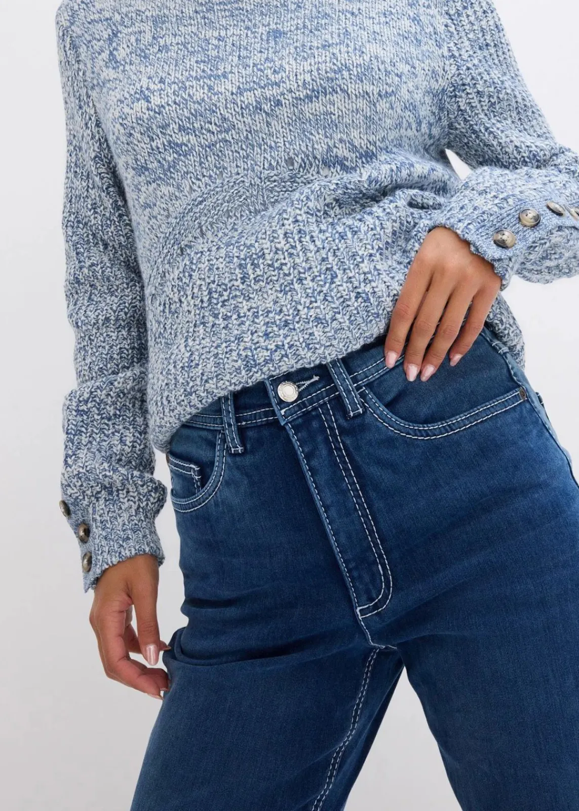 bonprix Bekleidung·Shirts & Tops|Jeans^Straight Jeans High Waist, Thermo blau denim used