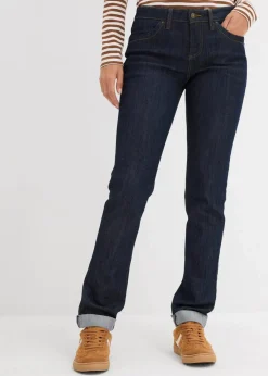 bonprix Jeans|Kurzgrößen^Straight Jeans Mid Waist, Stretch tiefblau denim ungewaschen