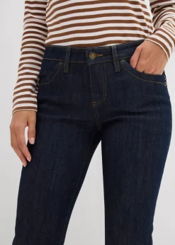 bonprix Jeans|Kurzgrößen^Straight Jeans Mid Waist, Stretch tiefblau denim ungewaschen