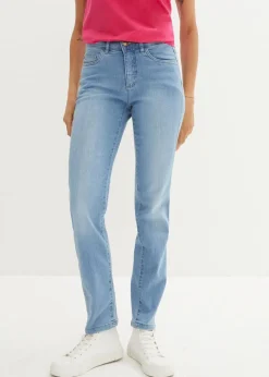 bonprix Jeans|Kurzgrößen^Straight Jeans Mid Waist, Stretch hellblau used