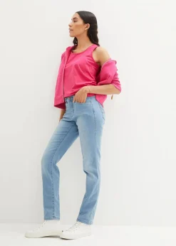 bonprix Jeans|Kurzgrößen^Straight Jeans Mid Waist, Stretch hellblau used