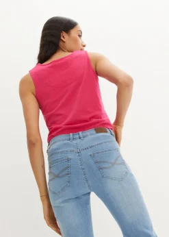 bonprix Jeans|Kurzgrößen^Straight Jeans Mid Waist, Stretch hellblau used