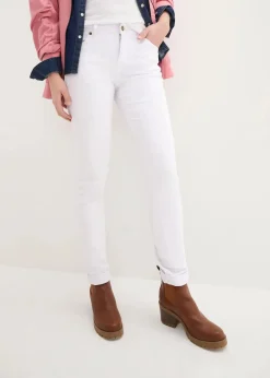 bonprix Jeans|Kurzgrößen^Straight Jeans Mid Waist, Stretch weiß