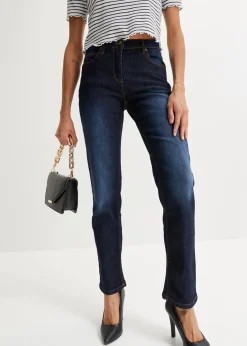 bonprix Kurzgrößen|Bekleidung·Shirts & Tops^Straight Jeans Mid Waist, Stretch dunkelblau used