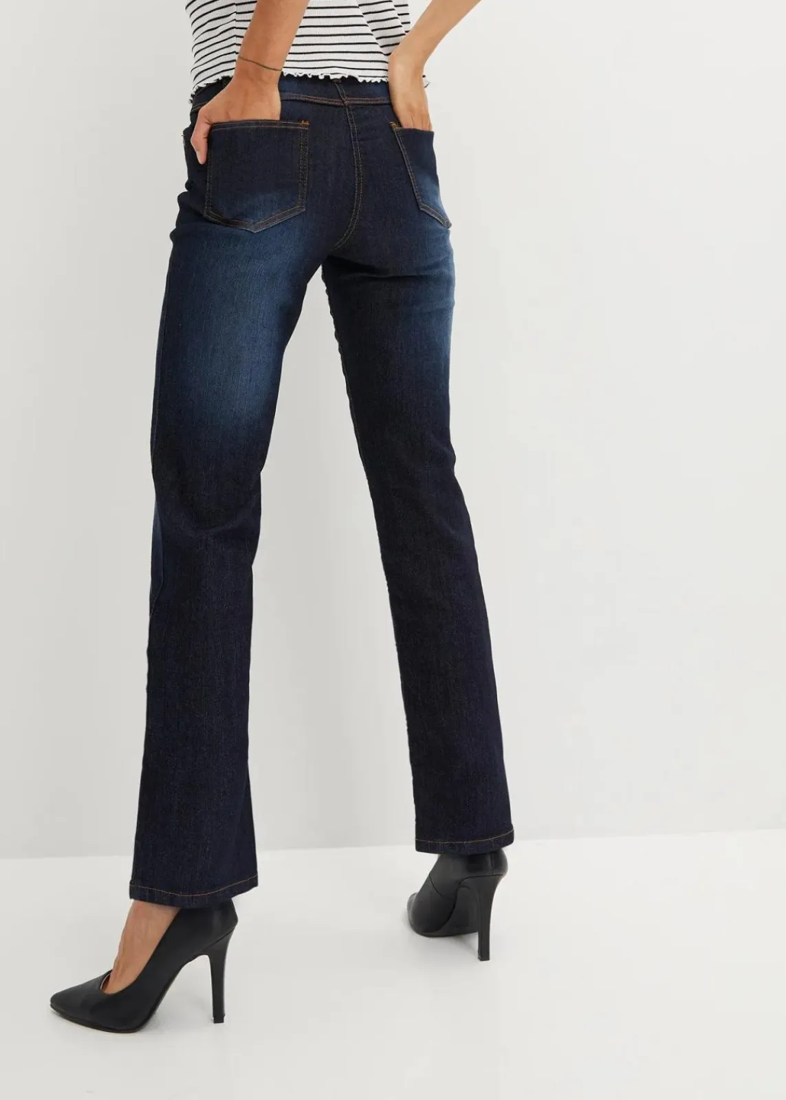 bonprix Kurzgrößen|Bekleidung·Shirts & Tops^Straight Jeans Mid Waist, Stretch dunkelblau used