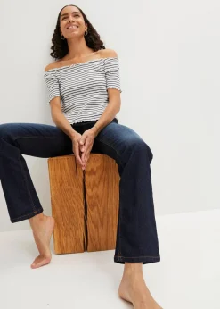 bonprix Kurzgrößen|Bekleidung·Shirts & Tops^Straight Jeans Mid Waist, Stretch dunkelblau used