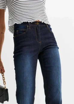 bonprix Kurzgrößen|Bekleidung·Shirts & Tops^Straight Jeans Mid Waist, Stretch dunkelblau used