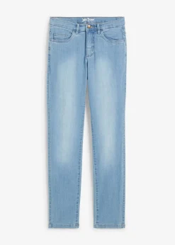 bonprix Jeans|Kurzgrößen^Straight Jeans Mid Waist, Stretch hellblau used