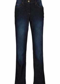 bonprix Jeans|Kurzgrößen^Straight Jeans Mid Waist, Stretch dunkelblau used