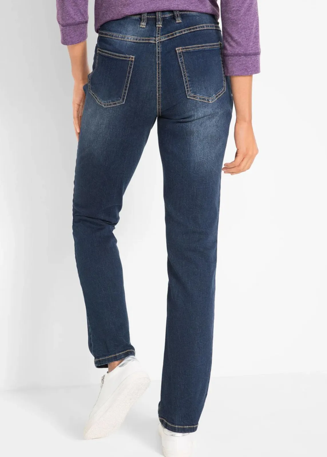 bonprix Bekleidung·Shirts & Tops|Jeans^Straight Jeans Mid Waist, Stretch dunkelblau used