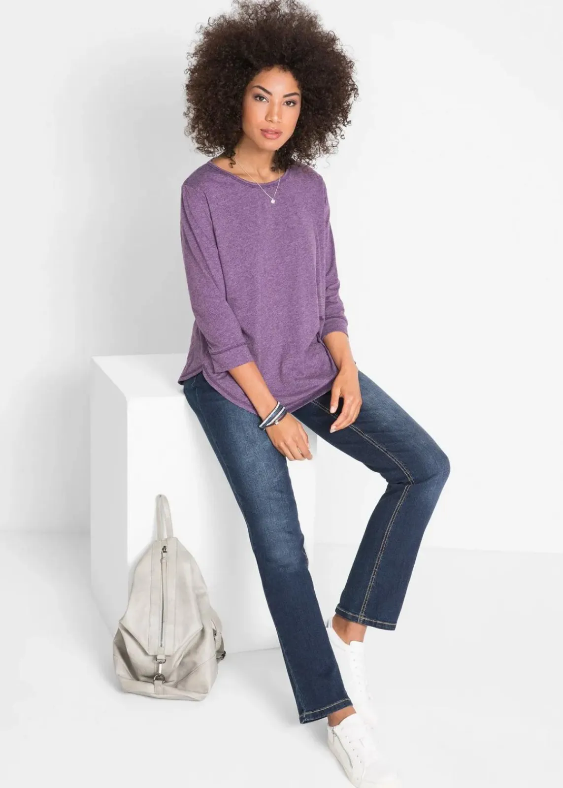 bonprix Bekleidung·Shirts & Tops|Jeans^Straight Jeans Mid Waist, Stretch dunkelblau used