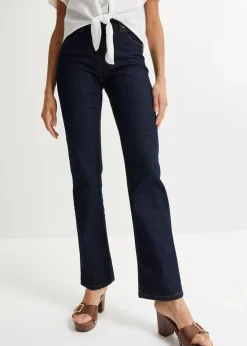bonprix Jeans|Kurzgrößen^Straight Jeans Mid Waist, Stretch dunkelblau