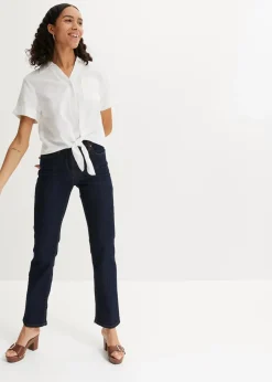 bonprix Jeans|Kurzgrößen^Straight Jeans Mid Waist, Stretch dunkelblau