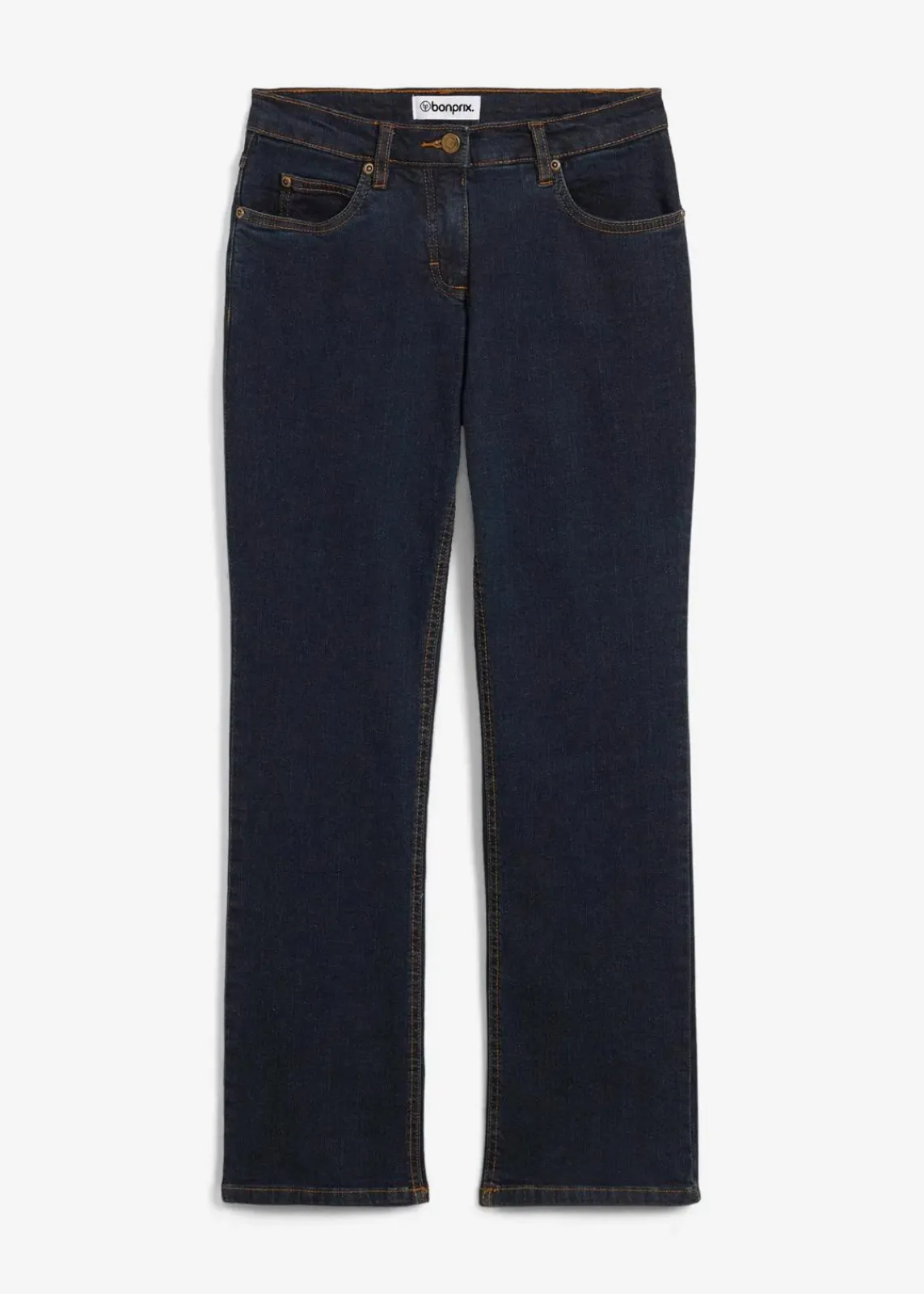 bonprix Kurzgrößen|Bekleidung·Shirts & Tops^Straight Jeans Mid Waist, Stretch dunkelblau