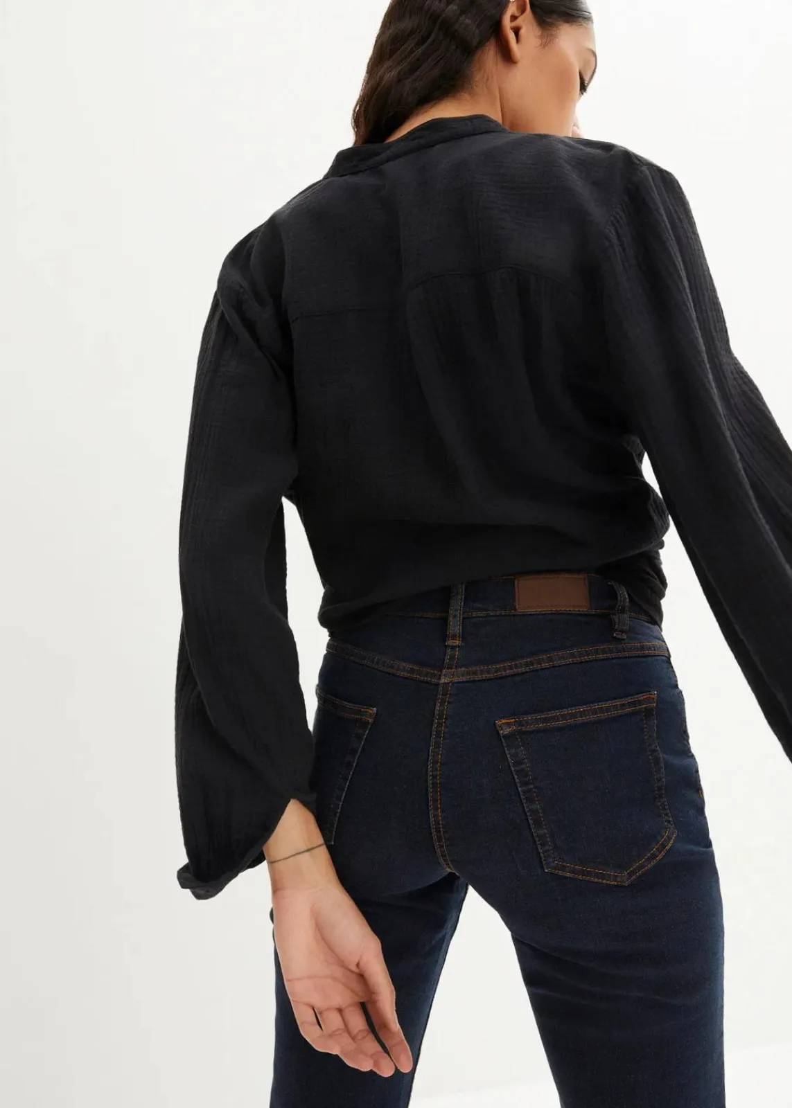 bonprix Kurzgrößen|Bekleidung·Shirts & Tops^Straight Jeans Mid Waist, Stretch dunkelblau