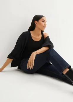 bonprix Kurzgrößen|Bekleidung·Shirts & Tops^Straight Jeans Mid Waist, Stretch dunkelblau