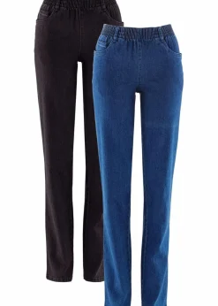bonprix Bekleidung·Kleider|Hosen^Straight Jeans, Mid Waist (2er Pack) blau denim+schwarz