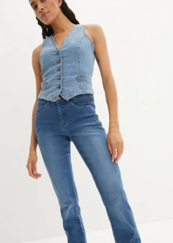bonprix Jeans|Kurzgrößen^Straight Jeans Mid Waist, Stretch blau used