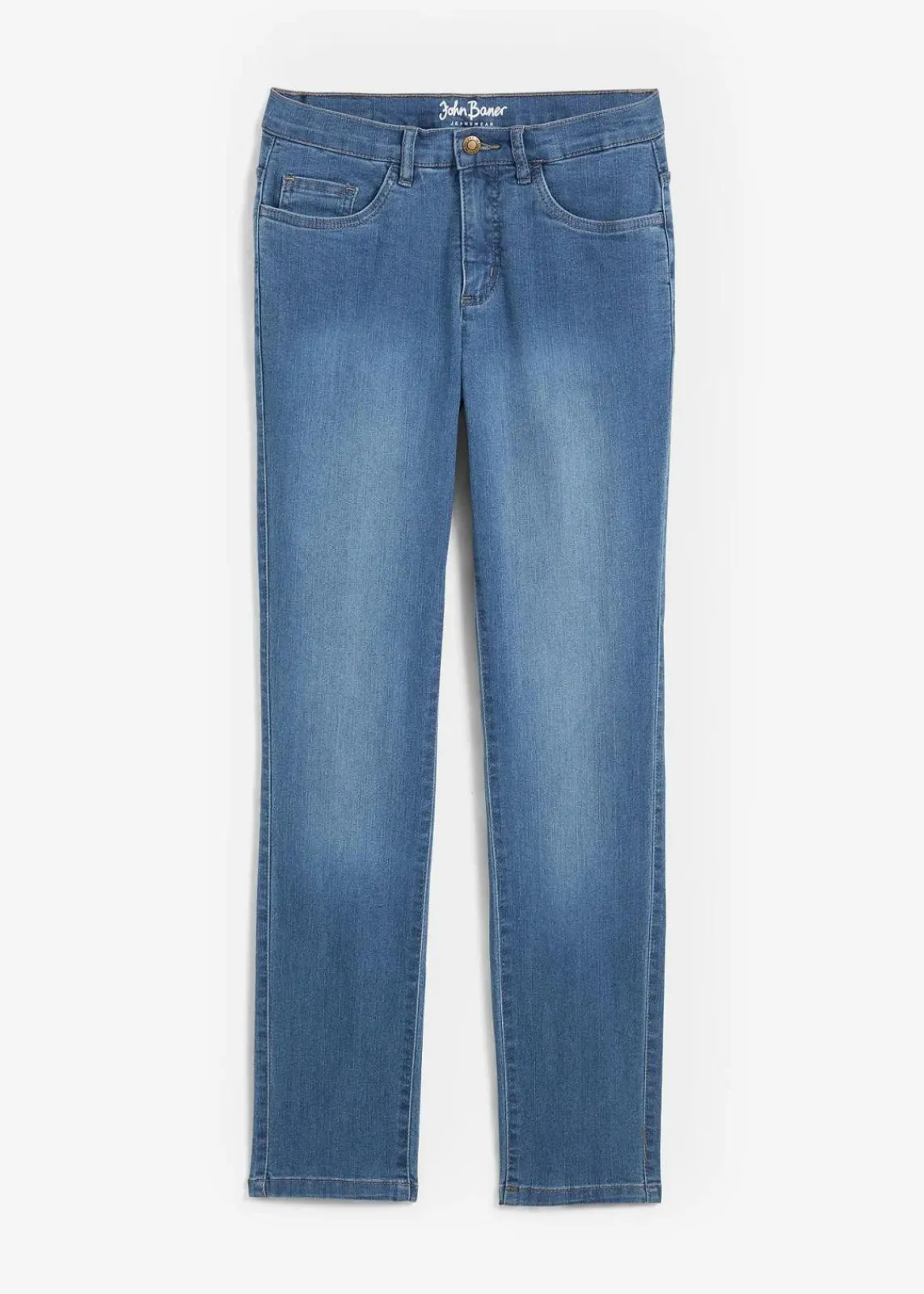 bonprix Jeans|Kurzgrößen^Straight Jeans Mid Waist, Stretch blau denim