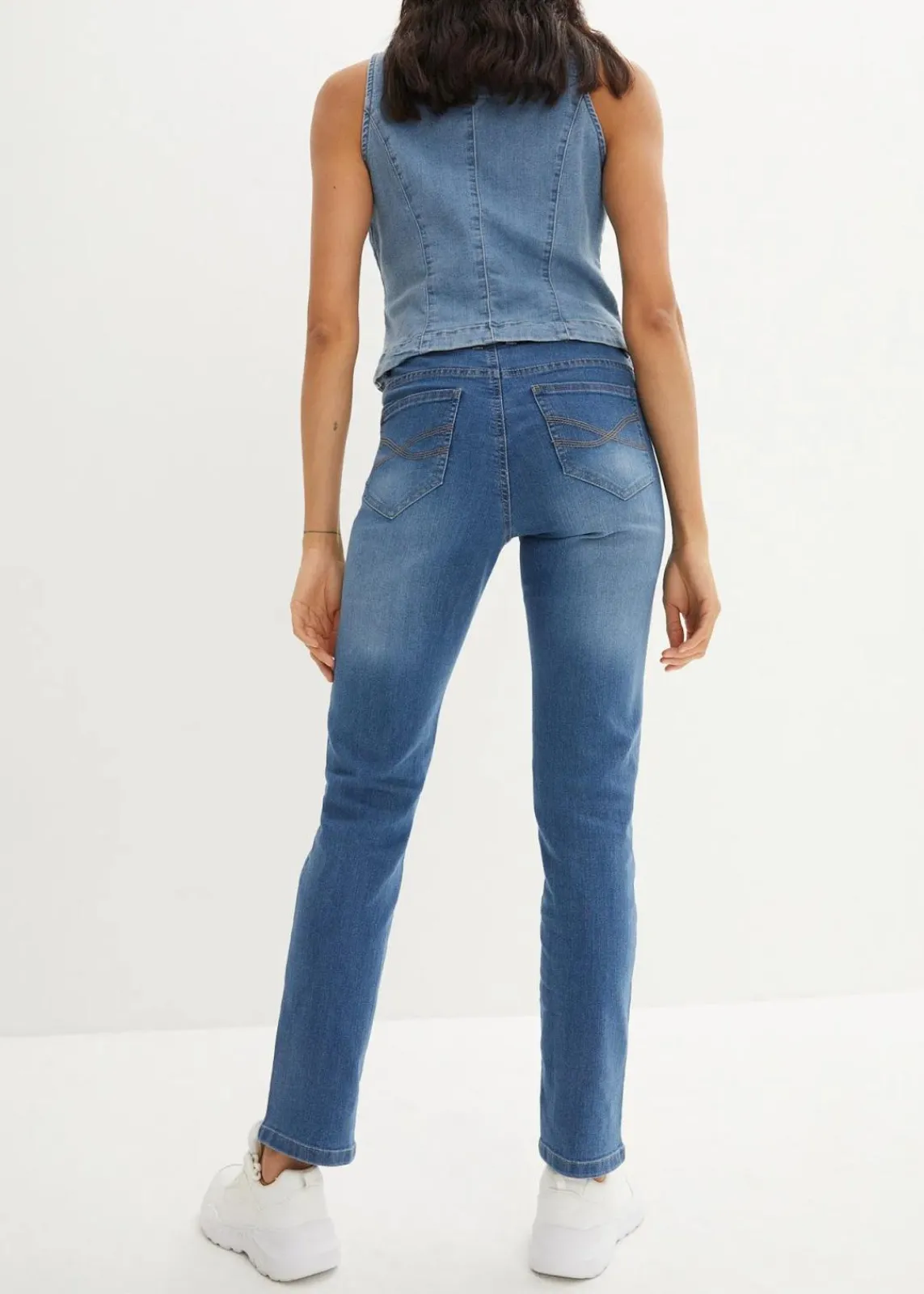 bonprix Jeans|Kurzgrößen^Straight Jeans Mid Waist, Stretch blau denim