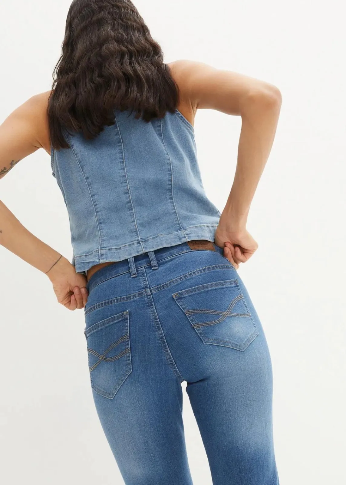 bonprix Jeans|Kurzgrößen^Straight Jeans Mid Waist, Stretch blau denim