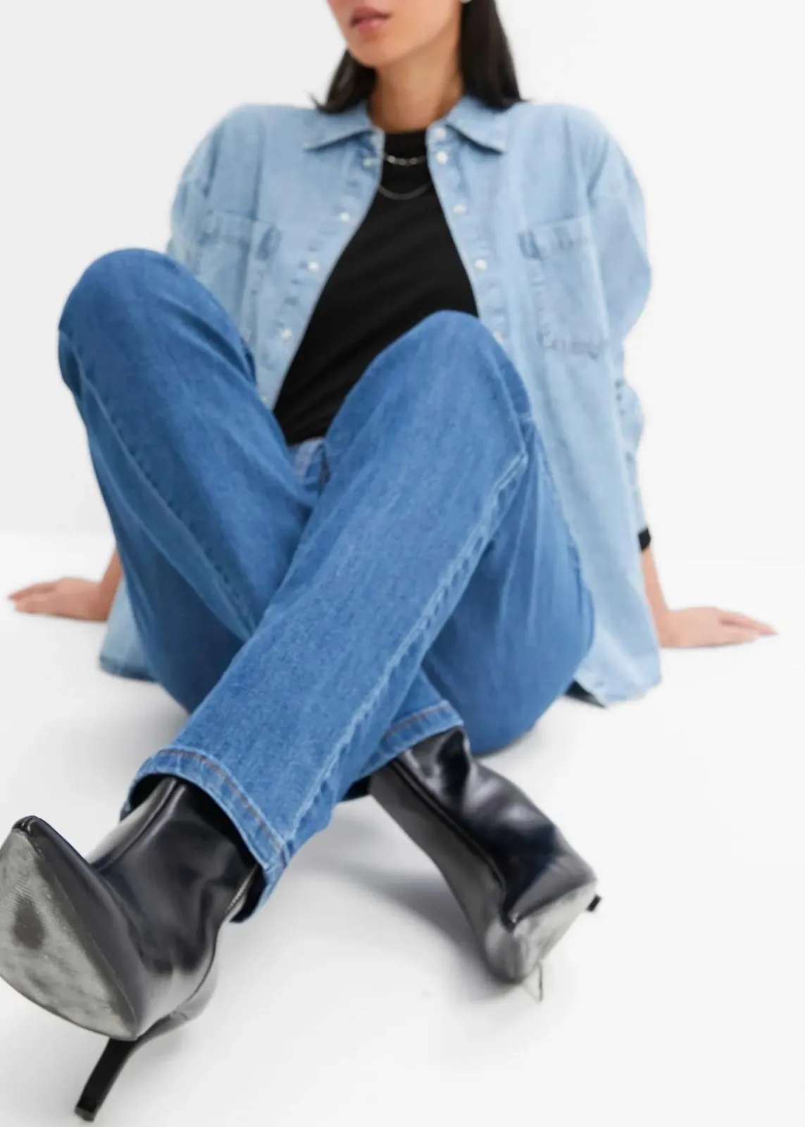 bonprix Jeans|Kurzgrößen^Straight Jeans Mid Waist, Stretch blau