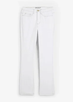 bonprix Jeans|Kurzgrößen^Straight Jeans Mid Waist, Stretch weiß twill
