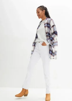 bonprix Jeans|Kurzgrößen^Straight Jeans Mid Waist, Stretch weiß twill