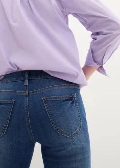 bonprix Kurzgrößen|Bekleidung·Shirts & Tops^Straight Jeans Mid Waist, Stretch blau denim used