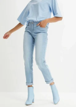 bonprix Kurzgrößen|Bekleidung·Shirts & Tops^Straight Jeans Mid Waist, Stretch eisblau denim used