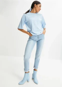 bonprix Kurzgrößen|Bekleidung·Shirts & Tops^Straight Jeans Mid Waist, Stretch eisblau denim used