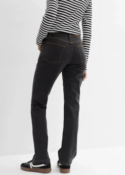 bonprix Kurzgrößen|Jeans^Straight Jeans Mid Waist, Stretch schwarz