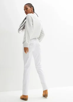 bonprix Jeans|Kurzgrößen^Straight Jeans Mid Waist, Stretch weiß twill