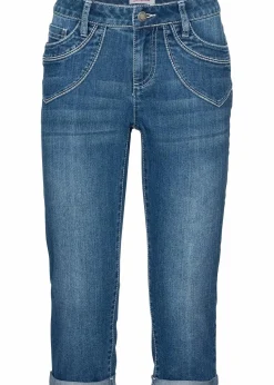 bonprix Bekleidung·Shirts & Tops|Jeans^Straight Jeans Mid Waist, cropped blau used