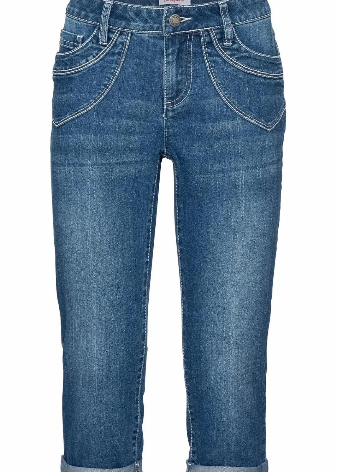 bonprix Bekleidung·Shirts & Tops|Jeans^Straight Jeans Mid Waist, cropped blau used
