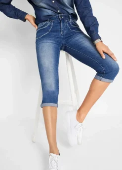 bonprix Bekleidung·Shirts & Tops|Jeans^Straight Jeans Mid Waist, cropped blau used
