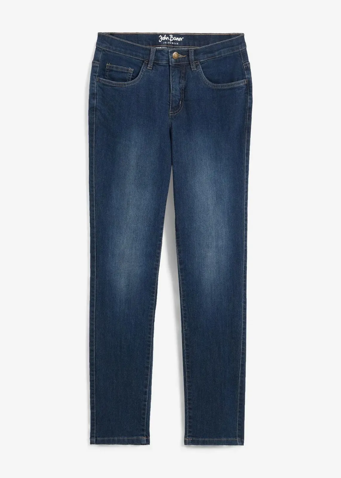 bonprix Jeans|Kurzgrößen^Straight Jeans Mid Waist, Stretch dunkelblau used