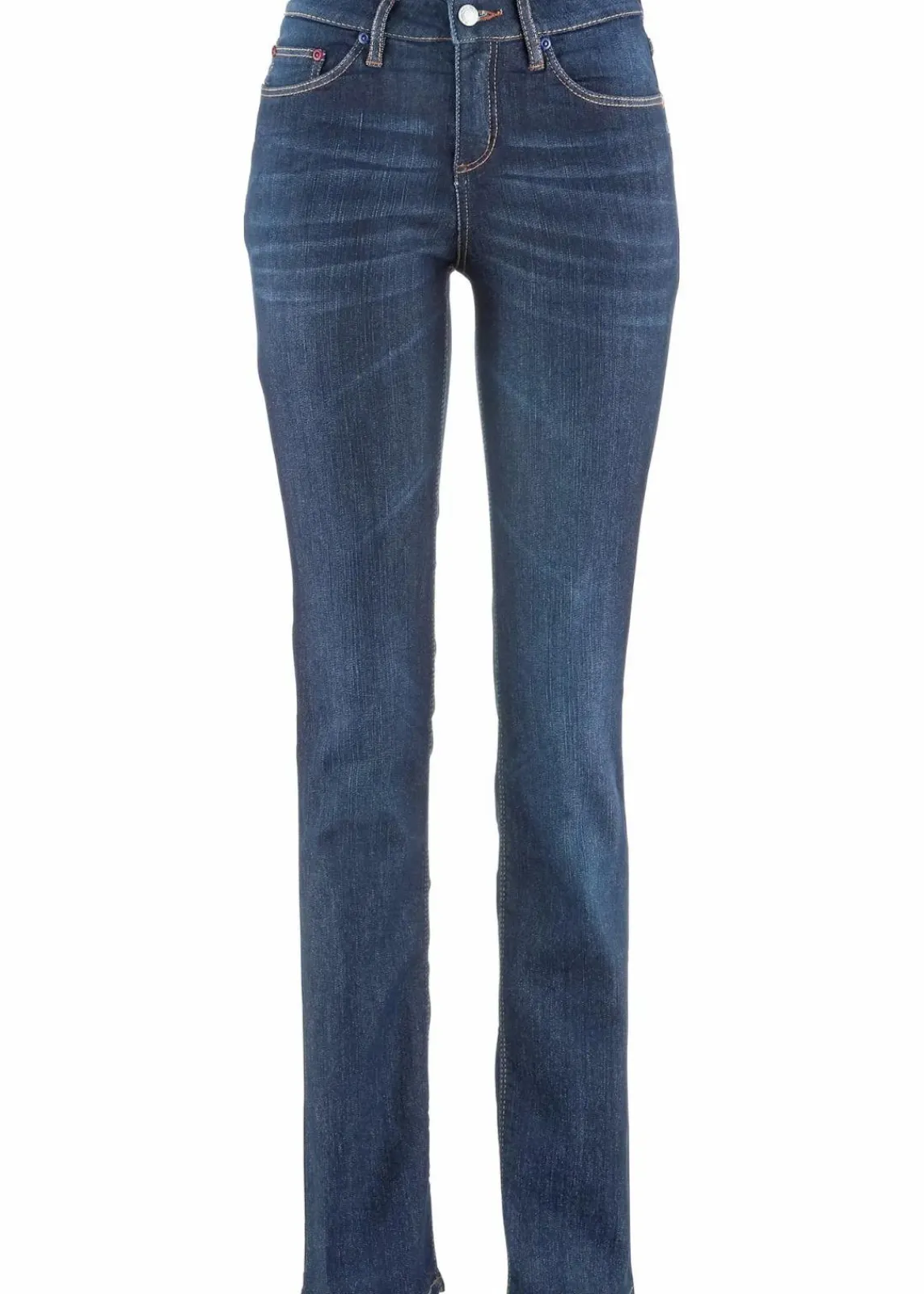 bonprix Kurzgrößen|Bekleidung·Shirts & Tops^Straight Jeans Mid Waist, Stretch dunkelblau used